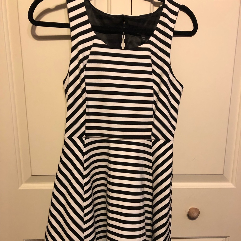 Express black and white striped skater dress